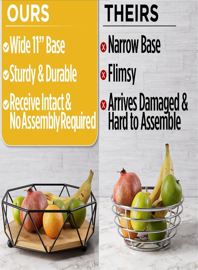 HB Design Co. Fruit Bowl for Kitchen Counter - 12"W Metal & Wood Modern Fruit Bowl - Large Fruit Basket for Kitchen Counter - Black Decorative Bowl - Dining Table Centerpiece Decor Bowl - Fruit Bowls - Fruit Holder - Image 5