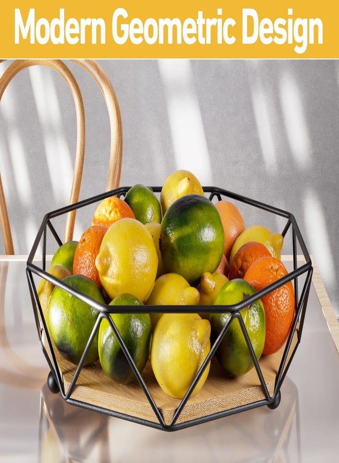 HB Design Co. Fruit Bowl for Kitchen Counter - 12"W Metal & Wood Modern Fruit Bowl - Large Fruit Basket for Kitchen Counter - Black Decorative Bowl - Dining Table Centerpiece Decor Bowl - Fruit Bowls - Fruit Holder - Image 4