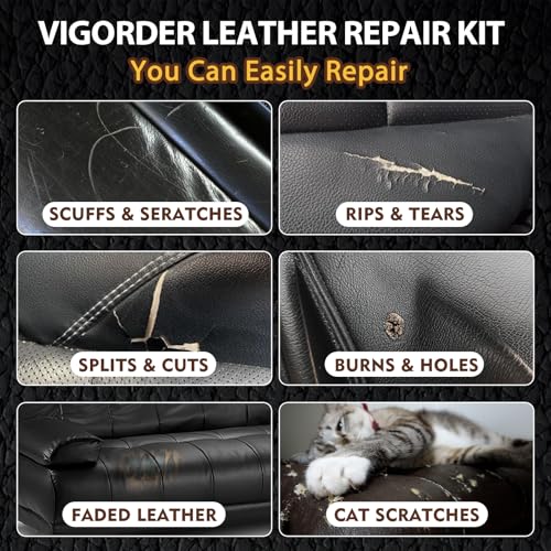 Vigorder Black Leather Repair Kit Car Interior, Vinyl Repair Kit for Furniture, Sofa, Jacket, Purse – Super Easy Instructions to Fix Scratches, Tears, Holes, and Peeling - Image 2
