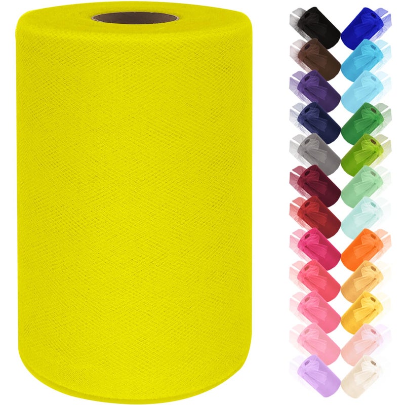 Ableme Deco Tulle Fabric Roll 6 Inch by 100 Yards (300 ft) Tulle Ribbon Sheer Mesh Netting for DIY Tutu Skirt Gift Wrapping Wedding Baby Shower Birthday Halloween Party Decorations Crafts, 34 Colors (Yellow) - Image 1