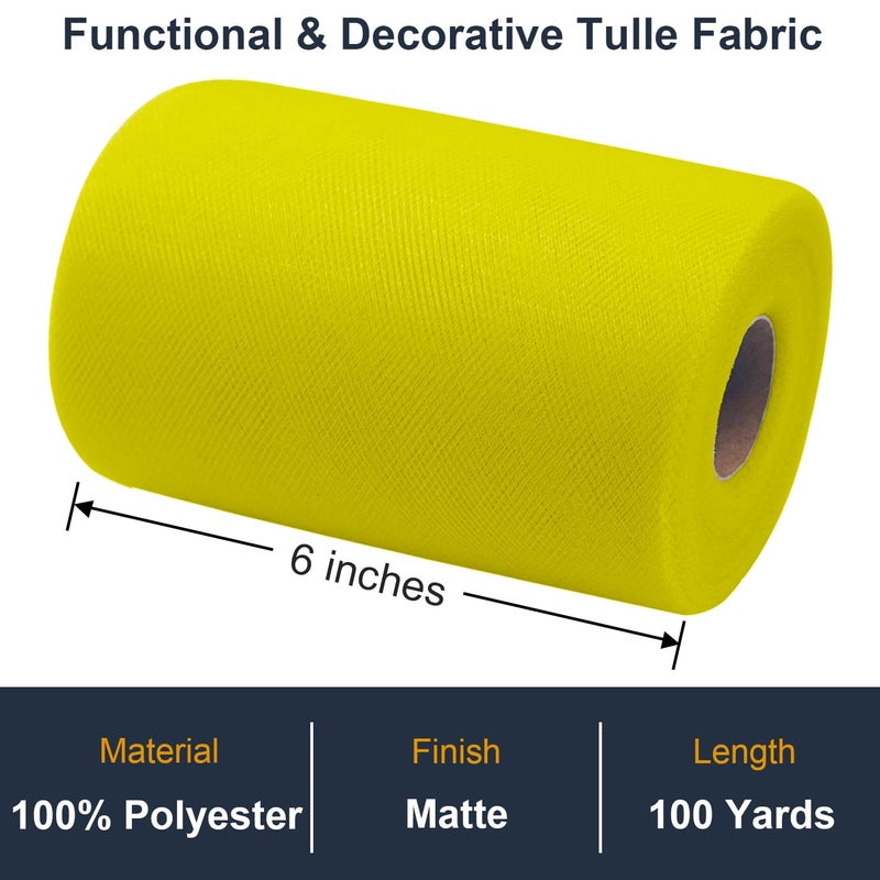 Ableme Deco Tulle Fabric Roll 6 Inch by 100 Yards (300 ft) Tulle Ribbon Sheer Mesh Netting for DIY Tutu Skirt Gift Wrapping Wedding Baby Shower Birthday Halloween Party Decorations Crafts, 34 Colors (Yellow) - Image 2