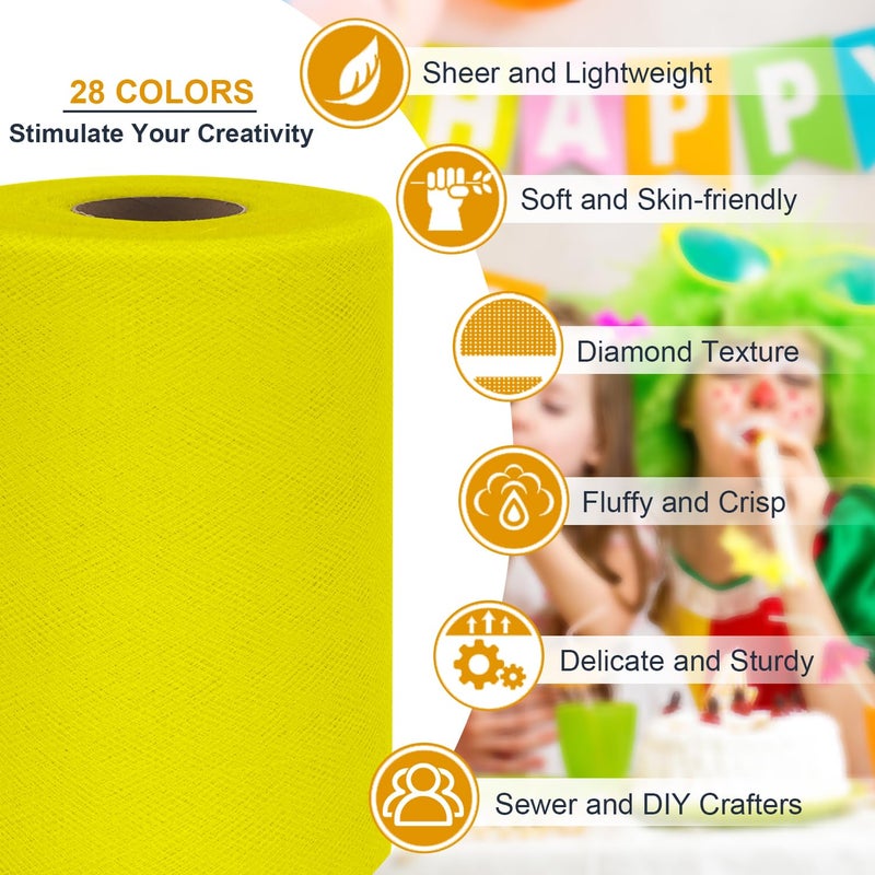 Ableme Deco Tulle Fabric Roll 6 Inch by 100 Yards (300 ft) Tulle Ribbon Sheer Mesh Netting for DIY Tutu Skirt Gift Wrapping Wedding Baby Shower Birthday Halloween Party Decorations Crafts, 34 Colors (Yellow) - Image 3