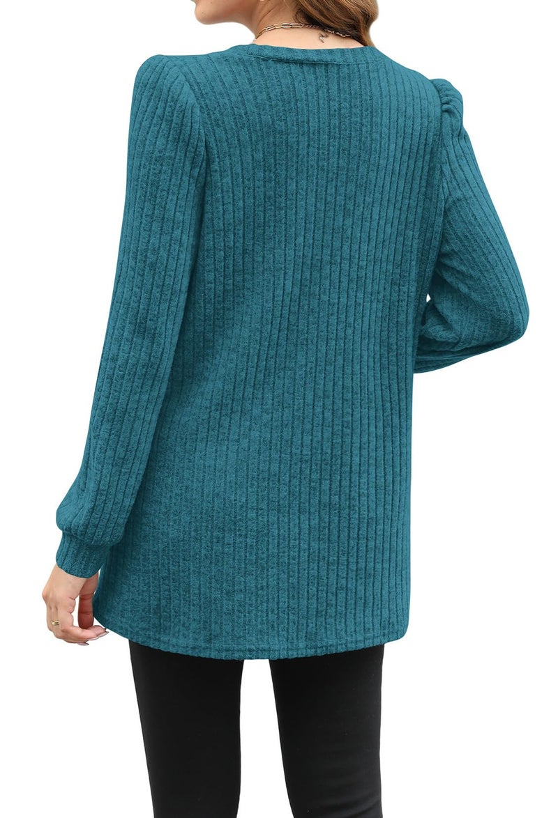 OFEEFAN Fall Sweaters to Wear with Leggings Tops for Women Casual Tunic Tops Loose Fit Marine Blue M - Image 3