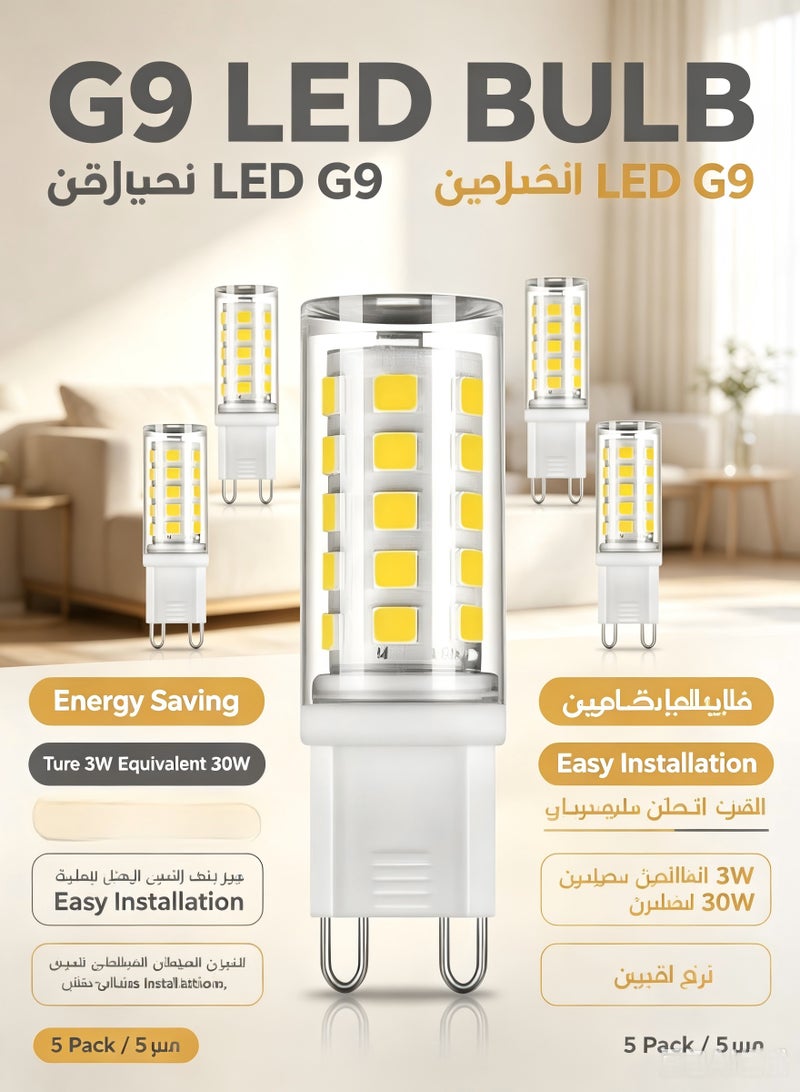 G9 LED Light Bulb for Chandelier with No Flicker Non-dimmable 5-Pack - Image 1