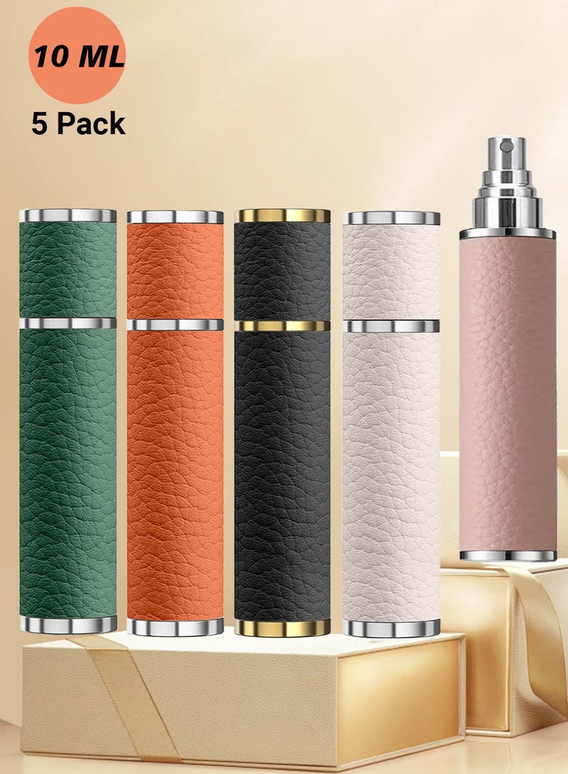 TDAO 5 Pieces High Quality Luxury PU Leather Portable Refillable Perfume Atomizer Bottles with 2 Perfume Dispensers, 10ML Different Color Refillable Spray Bottles, Atomizer Perfume Bottles, Travel Spray Fragrance Atomizer - Image 1