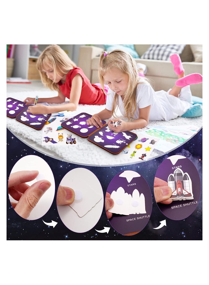 Zikra Reusable Water Colouring Books 2 in 1 Kids Magic Coloring Books with Pen and Stickers Books Animal Space Sticker Book - Image 2
