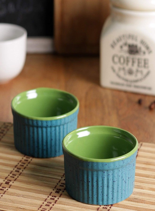 MIAH DECOR- Ceramic Stoneware Handcrafted Brilliant Ramekin Dessert Bowls Dish in Funky Colors for Baking and Serving Puddings or Other Desserts-Set of 2, (Size HxW:-2X3.6 inches;Volume:- 200 ml) - Image 2
