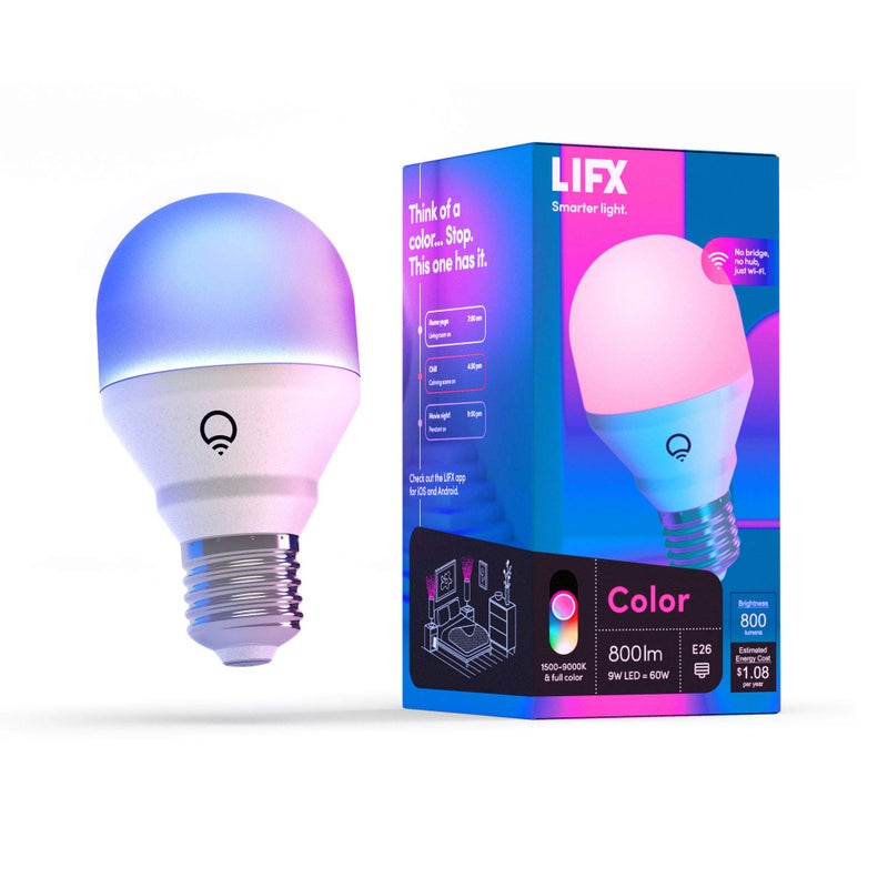 LIFX Color A19 800 lumens, Billions of Colors and Whites, Wi-Fi Smart LED Light Bulb, No bridge required, Works with Alexa, Hey Google, HomeKit and Siri. - Image 1