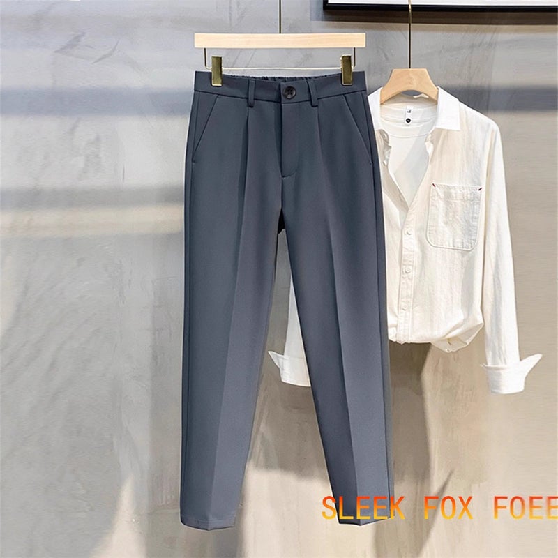 Summer Drapey Men'S Slim-Fit Retro Straight-Leg Dress Pants Wrinkle-Resistant Casual Trousers - Image 5