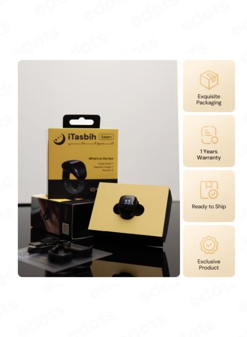 WESLAMIC iTasbih (Salam) Smart Ring, OLED Display, Zikr Counter, Prayer Reminders, 2 Adjustable Sizes 18&20mm in Box, Magnet Charging, Waterproof, Bluetooth Enabled - Image 4