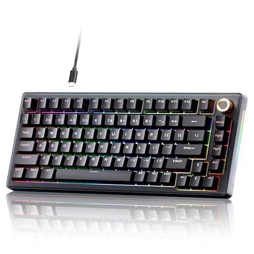 TMKB Technology Mechanical KeyBoard TMKB T81E Mechanical Gaming Keyboard, 75% Gasket Mount Wired Keyboard with Knob & 5-Layer Sound Dampening, Hot-Swappable, RGB Backlit, 82 Keys for Windows/Mac/Linux - Black - Image 1