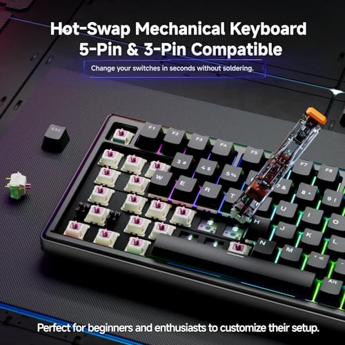 TMKB Technology Mechanical KeyBoard TMKB T81E Mechanical Gaming Keyboard, 75% Gasket Mount Wired Keyboard with Knob & 5-Layer Sound Dampening, Hot-Swappable, RGB Backlit, 82 Keys for Windows/Mac/Linux - Black - Image 3