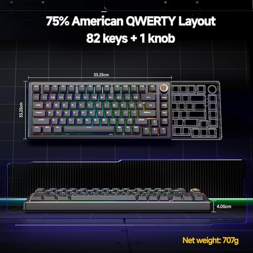 TMKB Technology Mechanical KeyBoard TMKB T81E Mechanical Gaming Keyboard, 75% Gasket Mount Wired Keyboard with Knob & 5-Layer Sound Dampening, Hot-Swappable, RGB Backlit, 82 Keys for Windows/Mac/Linux - Black - Image 4