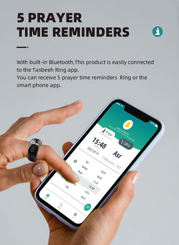 إيكوانتو خاتم الحمد قابل للتعديل مع دعم التطبيق عداد رقمي خاتم تذكير بالصلاة عداد أصابع مسلم بأربعة أرقام (أسود بخمسة أحجام (16/18/20/22/24 مم)) - Image 4