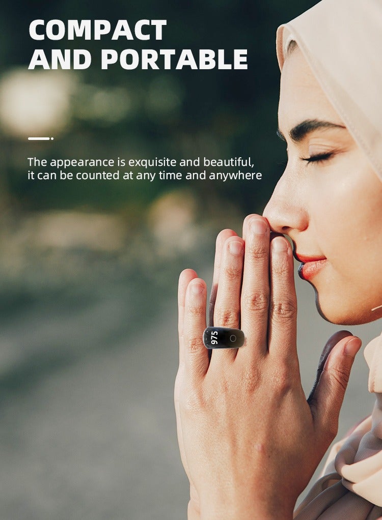 إيكوانتو خاتم الحمد قابل للتعديل مع دعم التطبيق عداد رقمي خاتم تذكير بالصلاة عداد أصابع مسلم بأربعة أرقام (أسود بخمسة أحجام (16/18/20/22/24 مم)) - Image 5