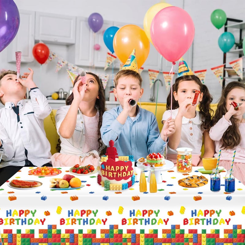 LINHAXM 3 Pack Building Block Party Tablecloth Building Block Disposable Plastic Table Cover for Children Kids Blocks Birthday Party Supplies, 54 x 108 Inch - Image 5