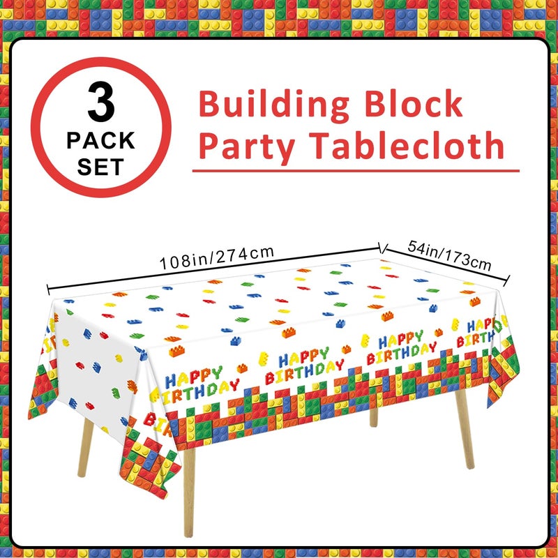 LINHAXM 3 Pack Building Block Party Tablecloth Building Block Disposable Plastic Table Cover for Children Kids Blocks Birthday Party Supplies, 54 x 108 Inch - Image 2