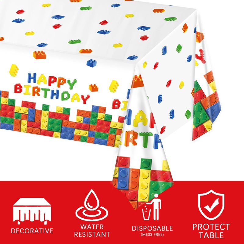 LINHAXM 3 Pack Building Block Party Tablecloth Building Block Disposable Plastic Table Cover for Children Kids Blocks Birthday Party Supplies, 54 x 108 Inch - Image 3