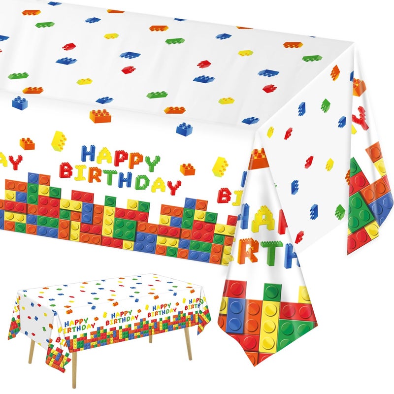 LINHAXM 3 Pack Building Block Party Tablecloth Building Block Disposable Plastic Table Cover for Children Kids Blocks Birthday Party Supplies, 54 x 108 Inch - Image 1