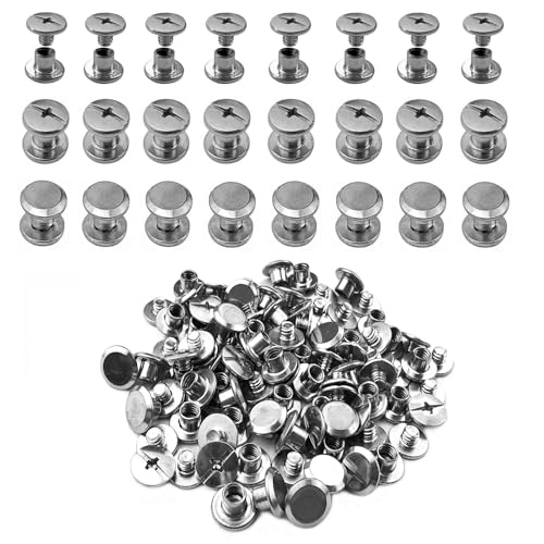 IDEALSV 200 Pcs (100 Sets) 304 Stainless Steel Chicago Screws Rivets M5x6mm Leather Rivets Phillip Head Leather Bag, Book and Photo Album Binding Chicago Rivets Kits - Image 1