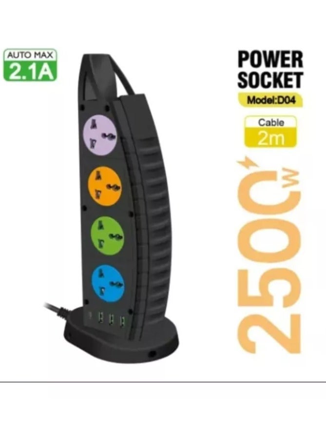 T G Smart Home Systems Styles 2500W 4 Power Socket Black - Image 1