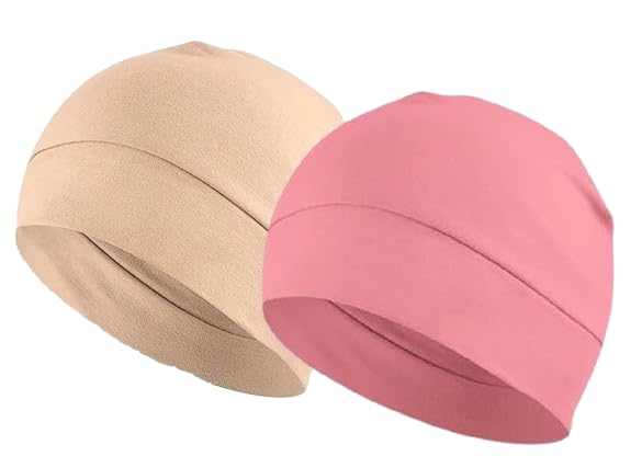 PAROPKAR 100% Cotton Lycra Skull Caps Lightweight Beanie Sleep Hats Breathable Helmet Liner Cap Cycling Hat Cap for Men and Women (Beige Peach) - Image 1