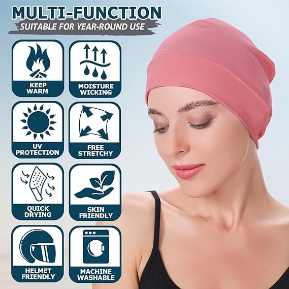 PAROPKAR 100% Cotton Lycra Skull Caps Lightweight Beanie Sleep Hats Breathable Helmet Liner Cap Cycling Hat Cap for Men and Women (Beige Peach) - Image 3
