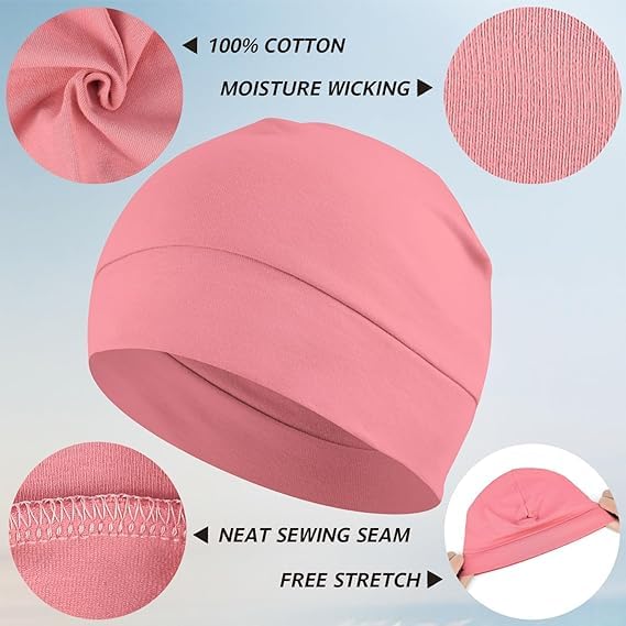 PAROPKAR 100% Cotton Lycra Skull Caps Lightweight Beanie Sleep Hats Breathable Helmet Liner Cap Cycling Hat Cap for Men and Women (Beige Peach) - Image 2