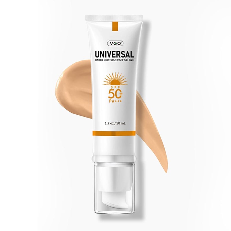 VGO VGO Tinted Sunscreen for Face SPF 50, Hydrating Sun Essence Face Sunscreen Leaves No Sticky Feeling Travel Size Sunscreen Against UVA and UVB Rays 50ml / 1.7oz 