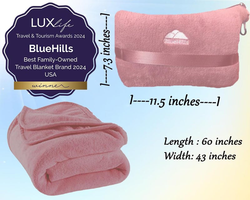 BlueHills Premium Soft Travel Blanket Pillow Compact Mini Airplane Blanket with Portable Pillowcase Long Flights​ - Dusty Rose Pink M02 - Image 5