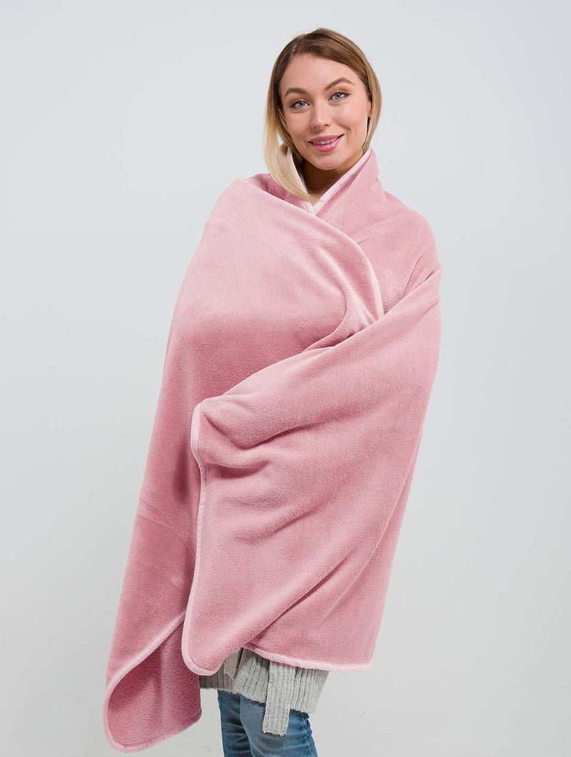BlueHills Premium Soft Travel Blanket Pillow Compact Mini Airplane Blanket with Portable Pillowcase Long Flights​ - Dusty Rose Pink M02 - Image 3