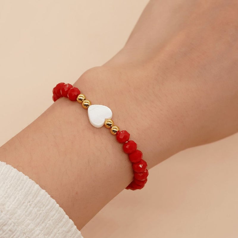 Red Handmade Faux Crystal Shell Heart Beads Bracelets 6 Pack Party Favor Gifts - Image 5