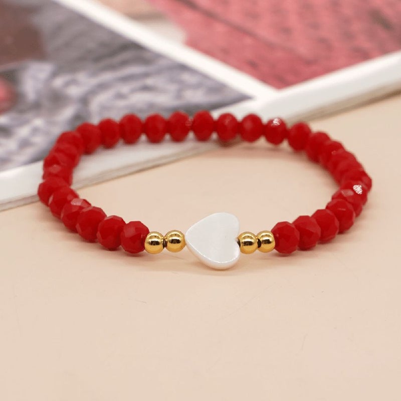 Red Handmade Faux Crystal Shell Heart Beads Bracelets 6 Pack Party Favor Gifts - Image 1