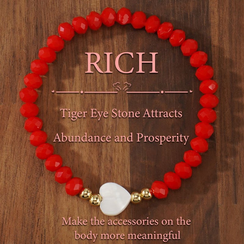Red Handmade Faux Crystal Shell Heart Beads Bracelets 6 Pack Party Favor Gifts - Image 2