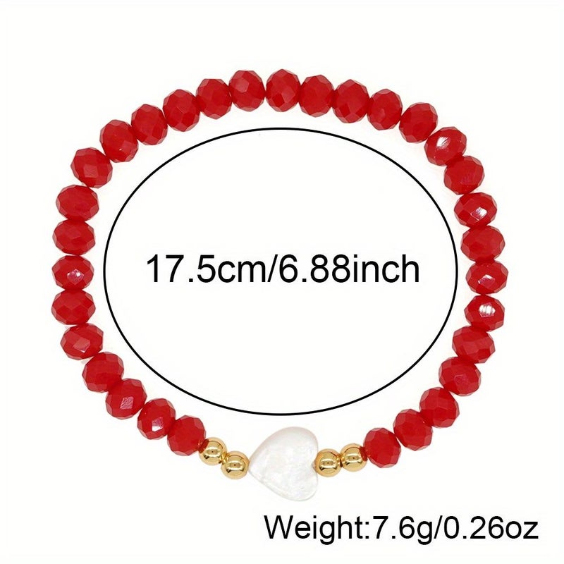 Red Handmade Faux Crystal Shell Heart Beads Bracelets 6 Pack Party Favor Gifts - Image 4