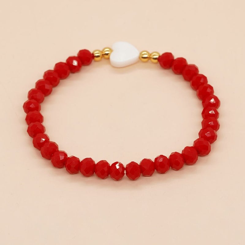 Red Handmade Faux Crystal Shell Heart Beads Bracelets 6 Pack Party Favor Gifts - Image 3