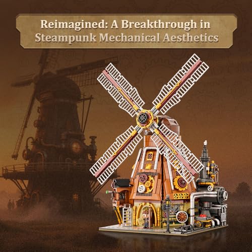 PANTASY Steampunk Windmill Workshop Building Set Dutch Windmill Architecture with Mechanical Drive with Motorized Rotating BladesGear Detailsand Openable Wall Collectible Display Kit for Adults - Image 5