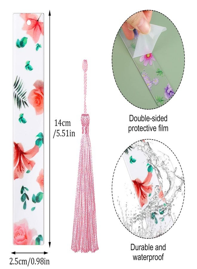 Prudiut 10Pcs Flower Resin Bookmark Transparent Floral Bookmarks for Women Cute Bookmarks Flower Page Marker with Tassels, Gifts for Book Lovers, Women, Kids - Image 2