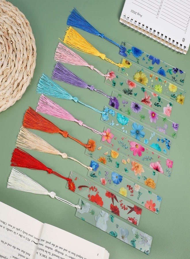 Prudiut 10Pcs Flower Resin Bookmark Transparent Floral Bookmarks for Women Cute Bookmarks Flower Page Marker with Tassels, Gifts for Book Lovers, Women, Kids - Image 4