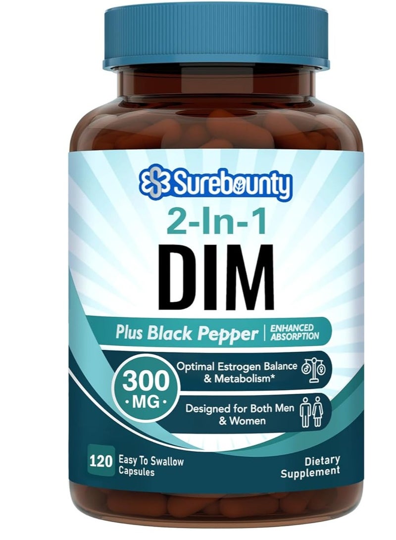 Surebounty DIM Supplement for Women & Men, Diindolylmethane 300mg 120 Caps 