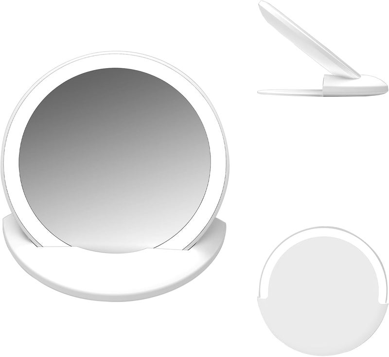 CGBE CGBE Compact Mirror, LED Travel Mirror with Light, 4 Inch Illuminated Portable LED with 16 Beads Round Handheld Pocket Mirror,Typc-C Rechargeable Mini Mirror with Stand - White