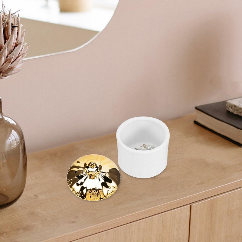 Gold And White Ceramic Jewelry Box Small Storage Case For Women - Image 4
