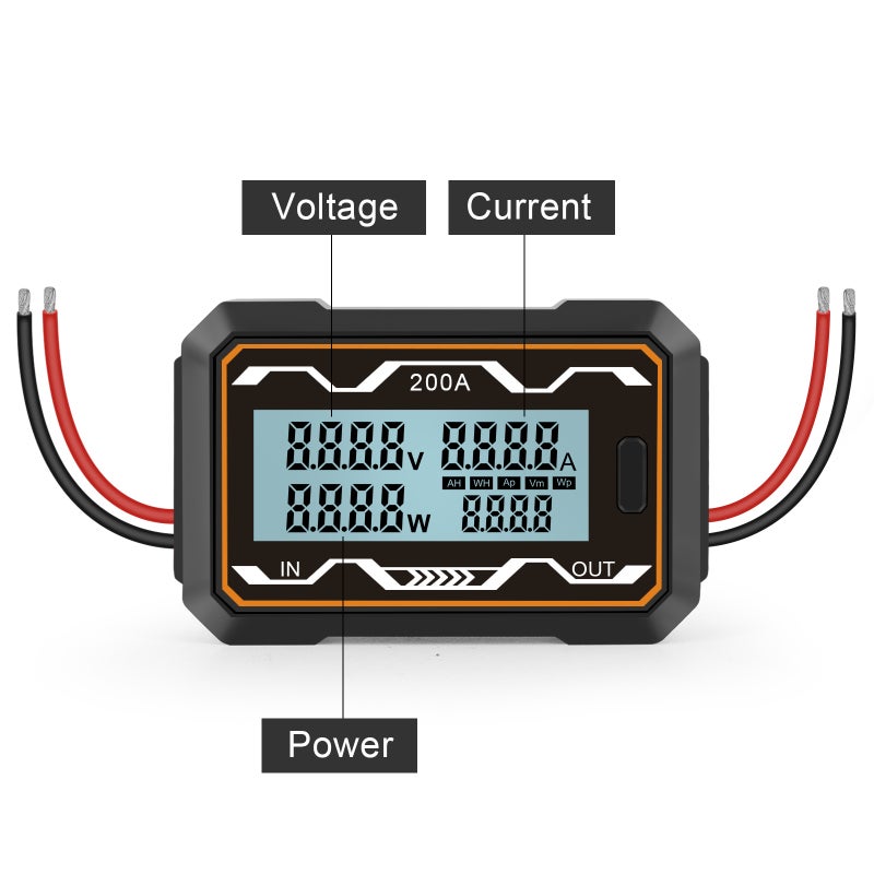 DC Power Meter: 200A High Accuracy - Backlit Large LCD Display Digital Power Analyzer for DIY DC Power Projects, Battery Powered Devices - Image 2