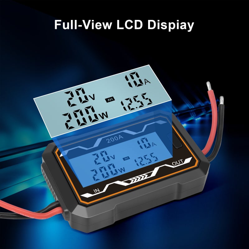 DC Power Meter: 200A High Accuracy - Backlit Large LCD Display Digital Power Analyzer for DIY DC Power Projects, Battery Powered Devices - Image 3