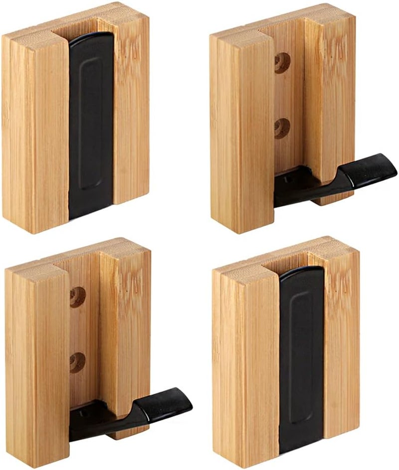 JSVER Wooden Wall Hooks 4PCS Wall Mounted Wall Hooks Single Organizer Hook Rack Folding Wood Wall Hangers Wall Coat Rack Hooks for Hanging Clothes Hats Bags Towels Keys - Image 1
