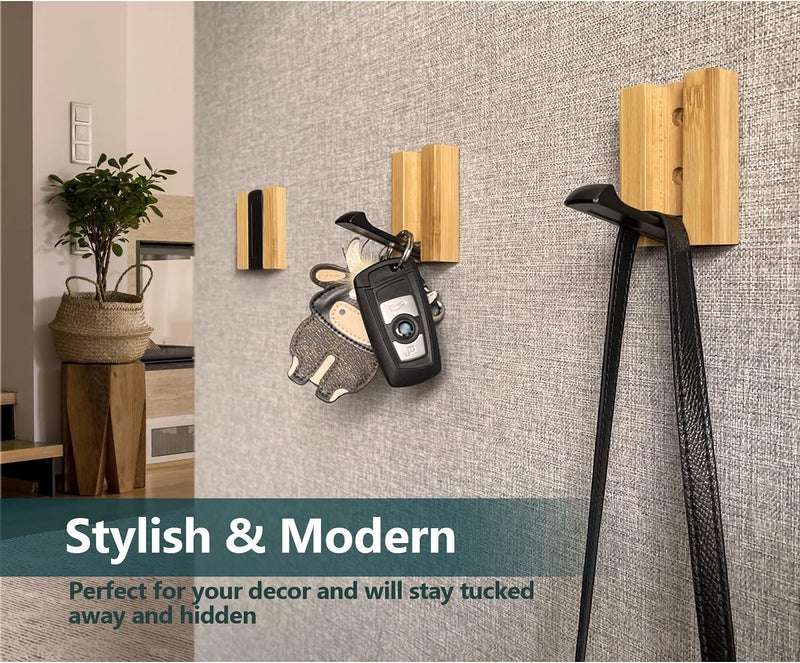 JSVER Wooden Wall Hooks 4PCS Wall Mounted Wall Hooks Single Organizer Hook Rack Folding Wood Wall Hangers Wall Coat Rack Hooks for Hanging Clothes Hats Bags Towels Keys - Image 2