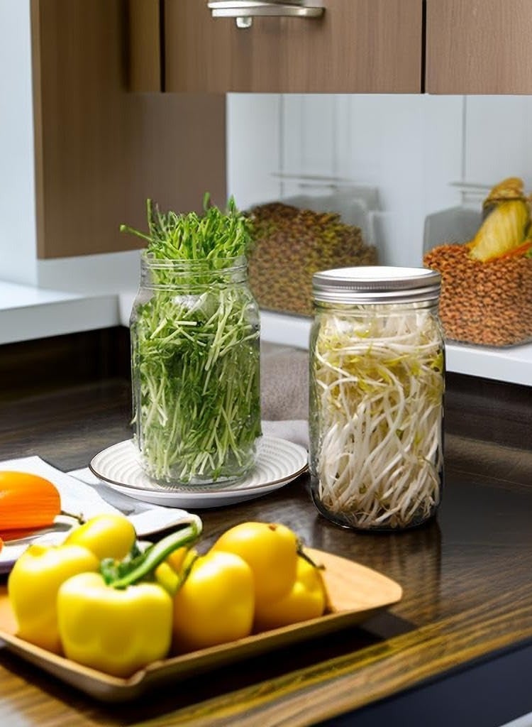 طقم برطمان للبراعم مزود بغطاء منخل من الفولاذ المقاوم للصدأ لبراعم البذور بسعة 1000 مل، وحامل وصينية وغطاء ظليل، طقم براعم البذور للبروكلي والبرسيم وبراعم الفاصوليا - Image 3