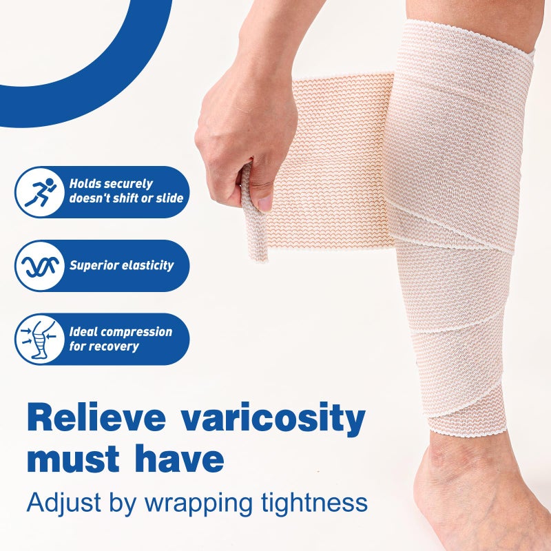 AZEN Premium 2 Pack Elastic Bandage Wrap 6 Inch, Compression Wrap Bandage for Legs, Ankle, Knee, Tummy, Body, Latex-Free, Lymphedema Wraps for Legs - Image 5