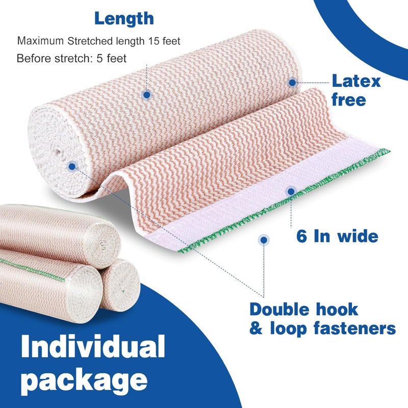 AZEN Premium 2 Pack Elastic Bandage Wrap 6 Inch, Compression Wrap Bandage for Legs, Ankle, Knee, Tummy, Body, Latex-Free, Lymphedema Wraps for Legs - Image 2