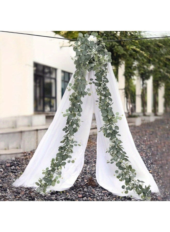Daytoyz 2 PCS Artificial Eucalyptus Garland 5.9FT Fake Silver Dollar Greenery Garland with White Flower Boxwood Artificial Greenery Garland Vines for Wedding Backdrop Table Runner Home Decor (2PCS) - Image 5